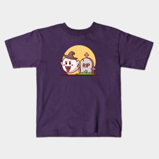 Cute Scary Ghost Cartoon Vector Icon Illustration Kids T-Shirt